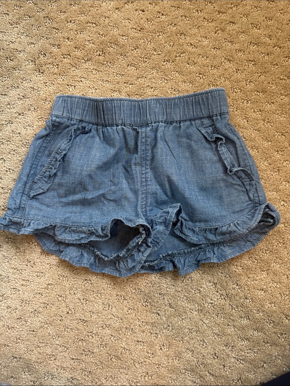 Crewcuts Girls' Chambray Ruffle Pull-On Shorts - Light Blue